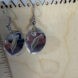 Silver Lips Dangle Earrings - Statement Lip Charm Earrings -Bold Novelty Jewelry